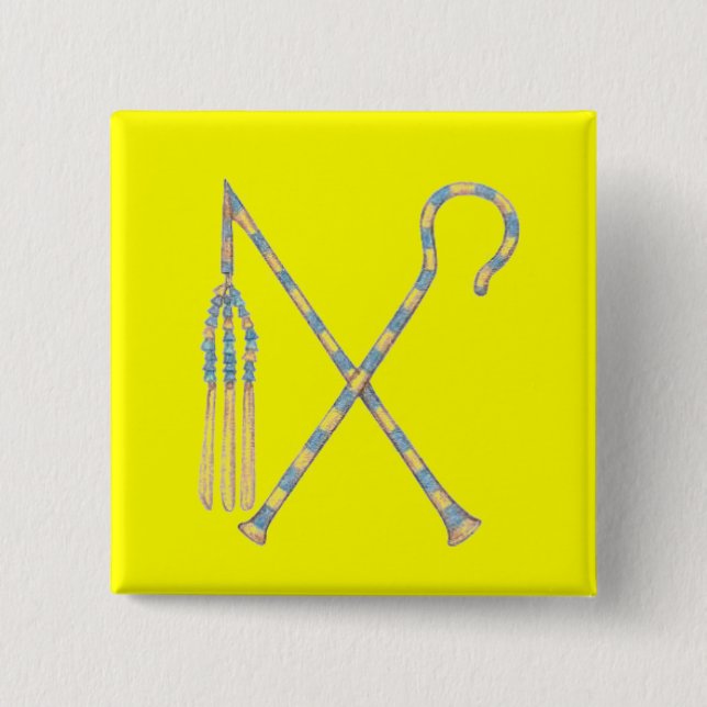 Flail and Crook 2 Inch Square Button (Front)