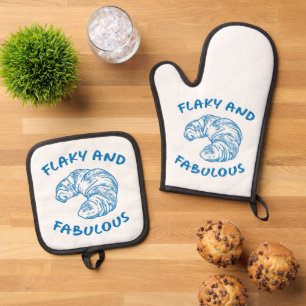 Flaky and Fabulous, French Croissant Chef Oven Mitt & Pot Holder Set