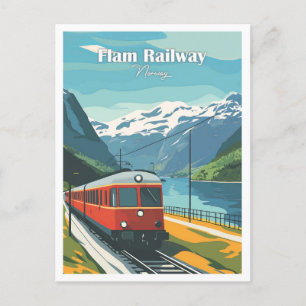 Flam Railway Norway Artwork Travel illustration Postcard