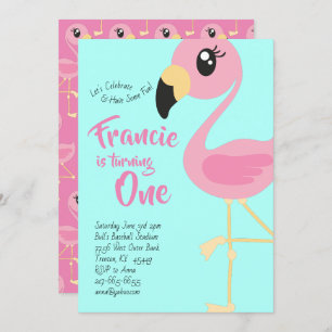 Flamant rose 1er Anniversaire Cute Invitations