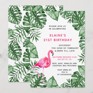 Flamant rose 21e fête d'anniversaire Invitation