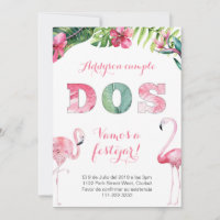 Flamant rose 2e anniversaire invitations en espagn