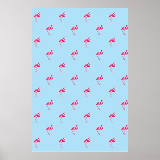 Flamant rose, affiche bleue, motif flamand, oiseau (Devant)