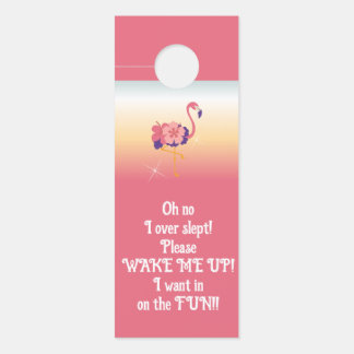 Flamant rose Affichette de porte coucher de soleil