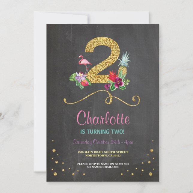 Flamant rose Aloha 2e 2 Anniversaire Invitation de (Devant)