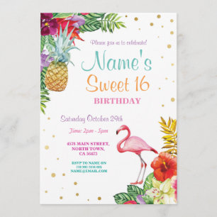 Flamant rose Aloha Sweet 16 Invitation de fête d'a