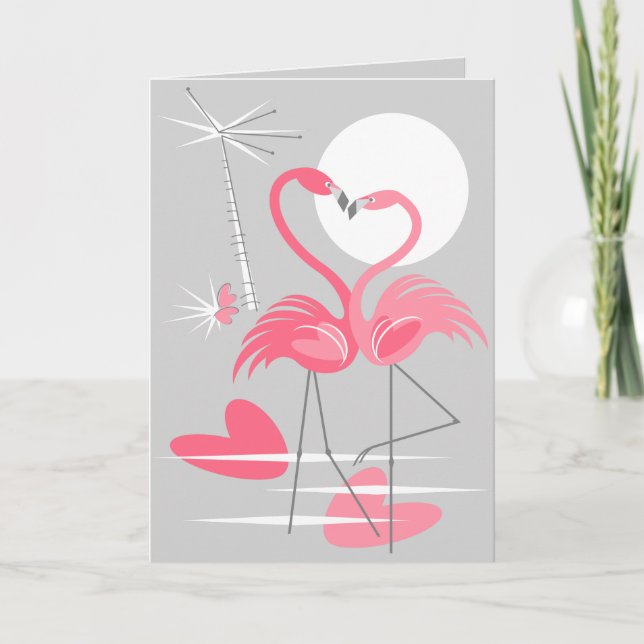 Flamant rose Amour intérieur texte gris carte de v (Devant)