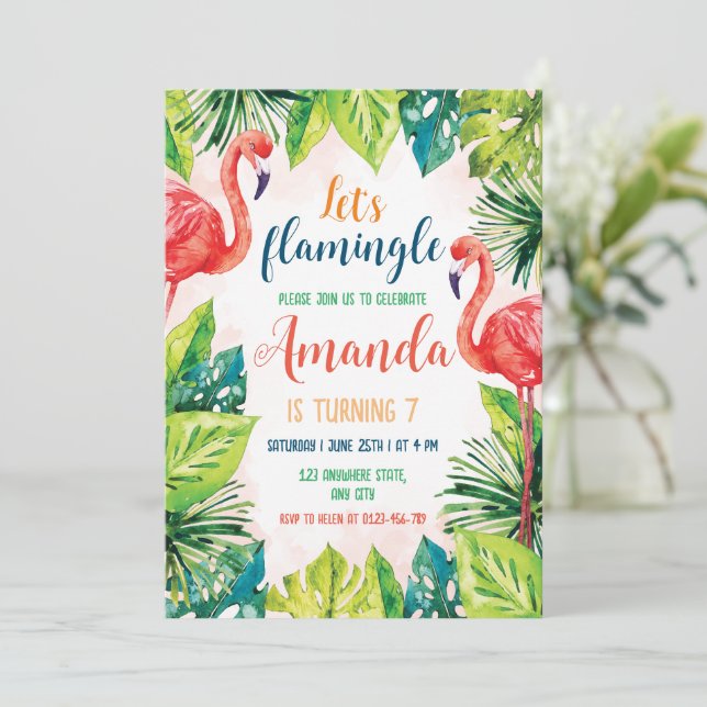 Flamant rose Anniversaire Invitation Flamingle (Debout devant)