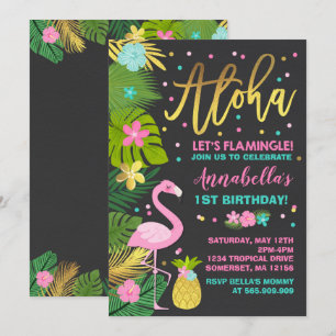Flamant rose Anniversaire Invitation Topique Luau