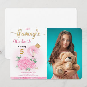 Flamant rose Anniversaire Photo Invitation