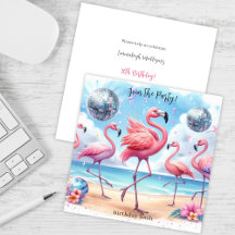 Flamant rose Anniversaire Plage Fête Invitation