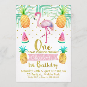 Flamant rose aquarelle 1er invitation anniversaire