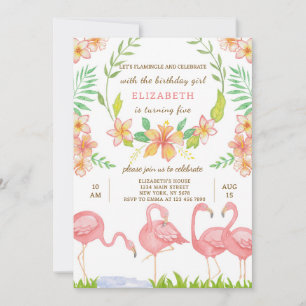 Flamant rose aquarelle Invitation d'anniversaire