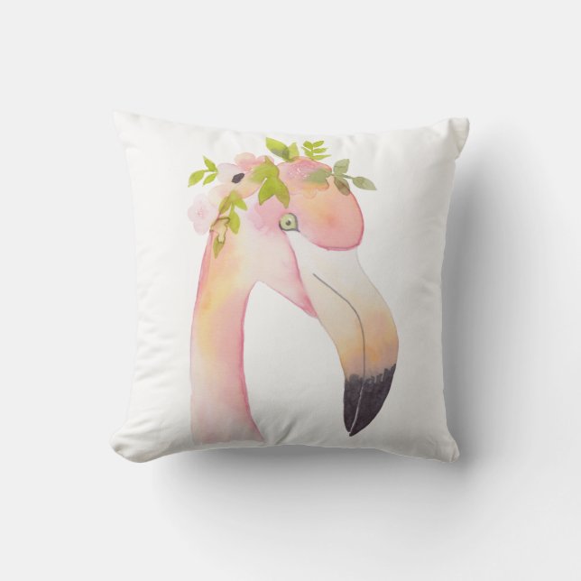 Flamant rose aquarelle peinture - coussin extérieu (Recto)