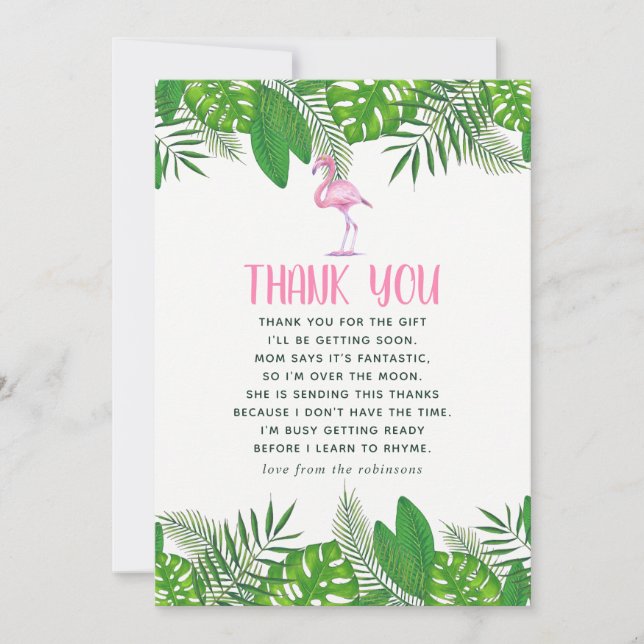Flamant rose Aquarelle tropicale Baby shower Merci (Devant)