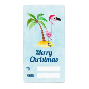 Flamant rose avec chapeau de Père Noël rouge Noël