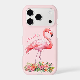 Flamant rose avec fleurs tropicales