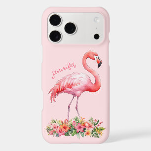 Flamant rose avec fleurs tropicales