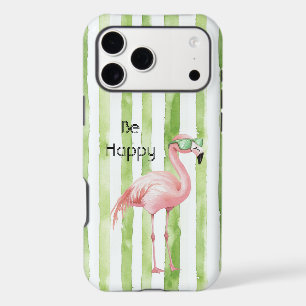 Flamant rose avec lunettes de soleil rayures verte