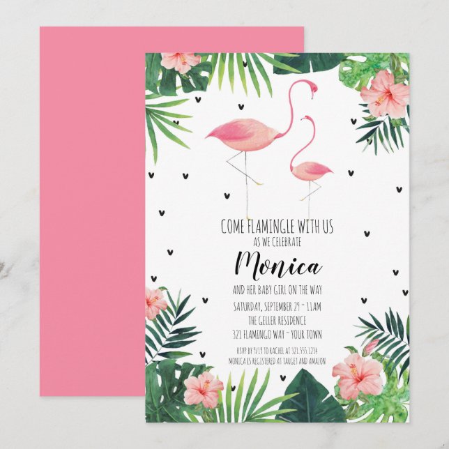 Flamant rose Baby shower à thème Invitation (Devant / Derrière)