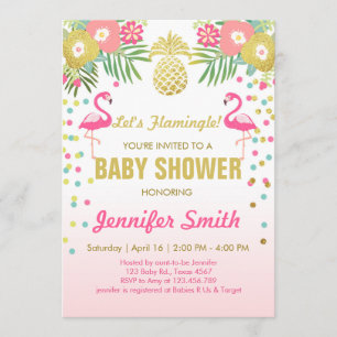 Flamant rose Baby shower Invitation Tropical