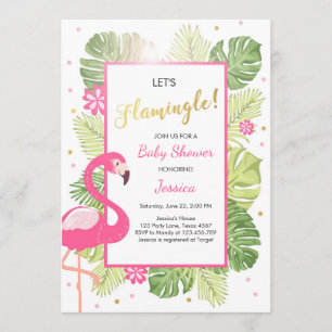 Flamant rose Baby shower Tropical luau invitation