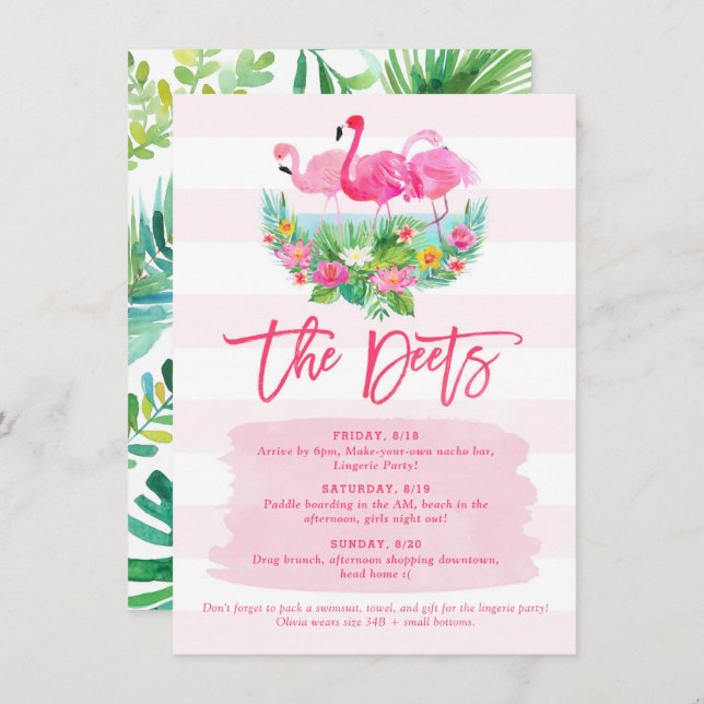 Flamant rose Bachelorette Heekend Horaire Carte dé (Devant / Derrière)