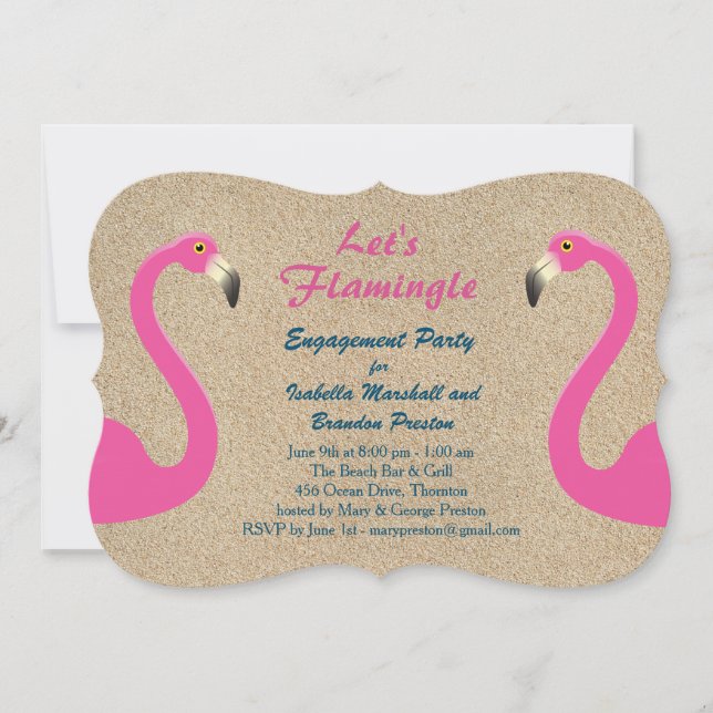 Flamant rose Beach Engagement Party Invitation (Devant)