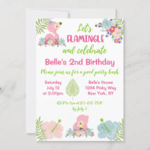 Flamant rose bébé été Anniversaire Fête Invitation