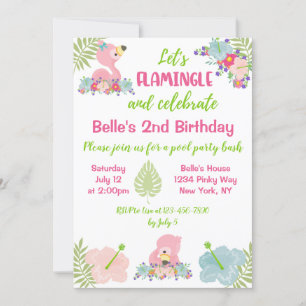 Flamant rose bébé été Anniversaire Fête Invitation