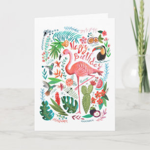 Flamant rose blanc et rose moderne peint carte d'a