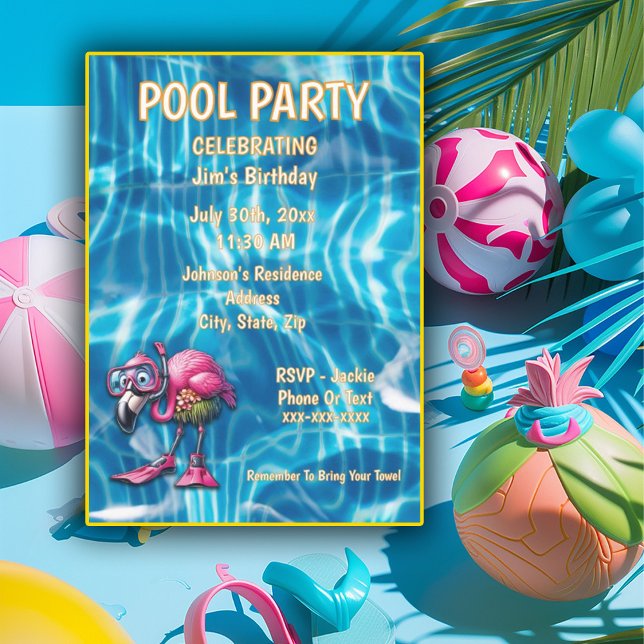 flamant rose blanc Invitation Anniversaire (Créateur téléchargé)