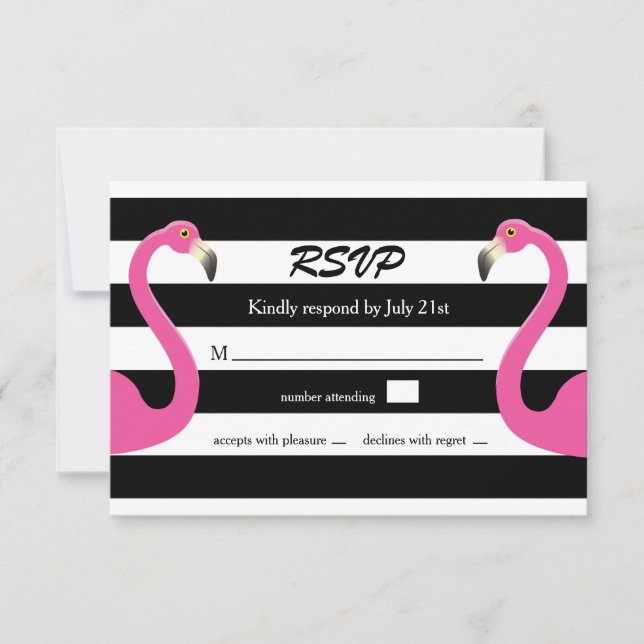 Flamant rose branché mariage RSVP (Devant)