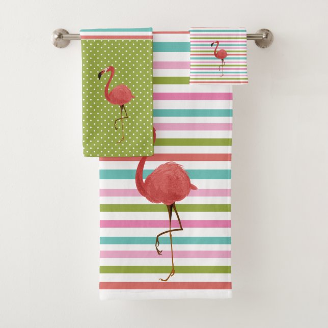 Flamant rose coloré Tropical Stripes Polka Dot (En situation)