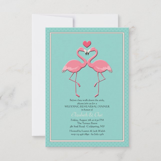 Flamant rose Couple Invitation (Devant)