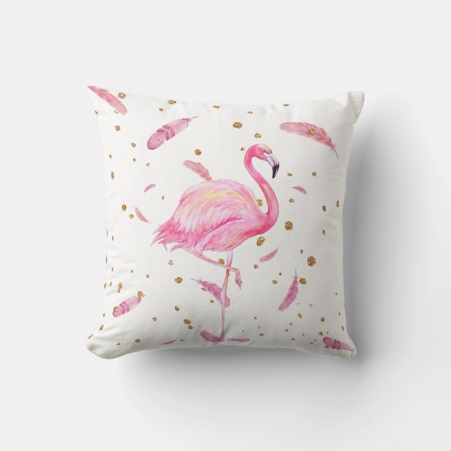 Flamant rose d'aquarelle avec Coussin de plumes fl (Recto)