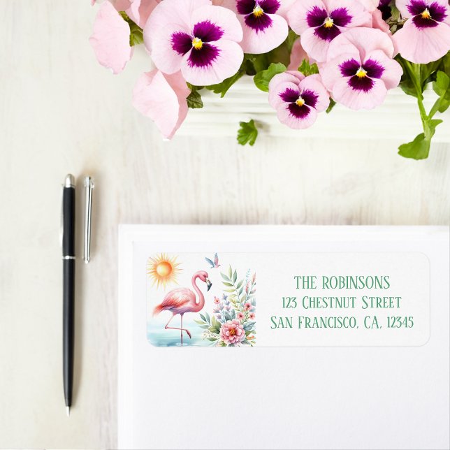 Flamant rose d'aquarelle de printemps Adresse de r (Créateur téléchargé)