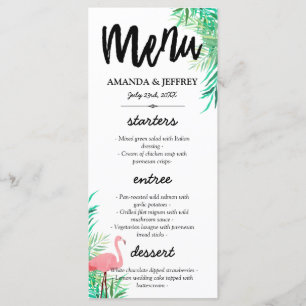Flamant rose d'aquarelle et Palm Feuille Menu Mari