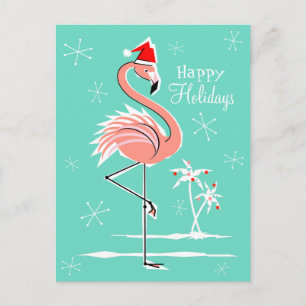 Flamant rose de Noël Carte postale Joyeuses Fêtes