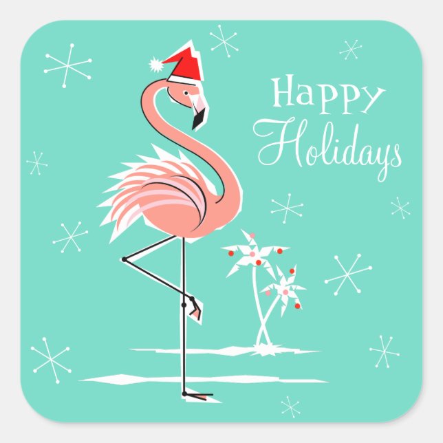 Flamant rose de Noël Happy Holidays autocollant ca (Devant)