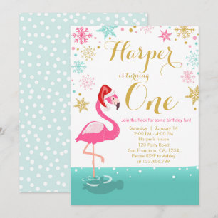 Flamant rose de Noël Invitation d'anniversaire hiv