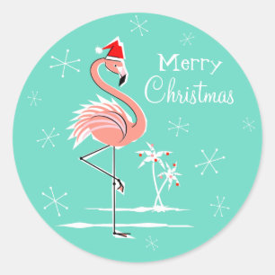 Flamant rose de Noël Joyeux autocollant de Noël ro