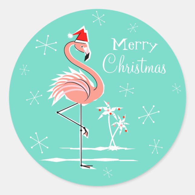 Flamant rose de Noël Joyeux autocollant de Noël ro (Devant)