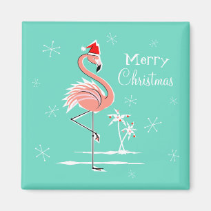 Flamant rose de Noël Joyeux carré aimant Noël