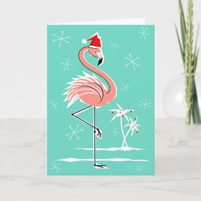 Flamant rose de Noël Joyeux Noël carte de voeux (Devant)