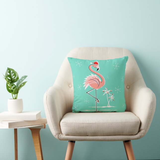 Flamant rose de Noël lancer oreiller (Chaise)