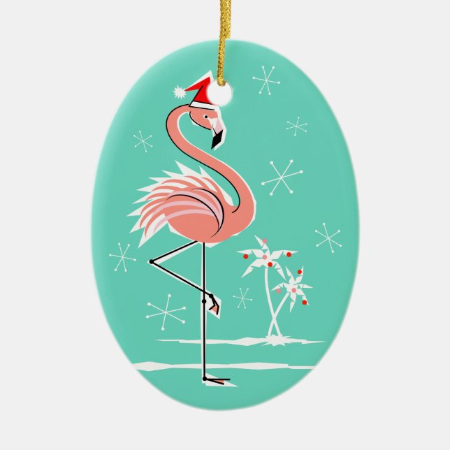 Flamant rose de Noël ornement ovale (Devant)