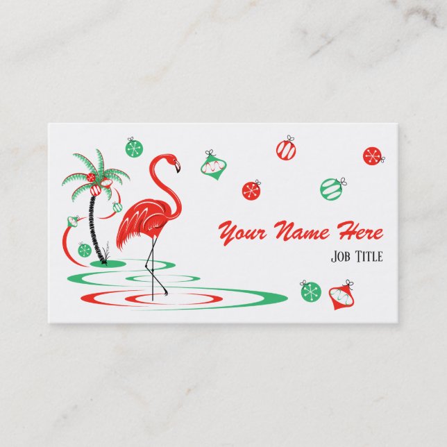 Flamant rose de Noël rouge Baubles carte de visite (Devant)
