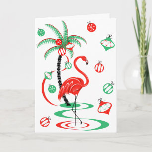 Flamant rose de Noël rouge Baubles Texte carte de
