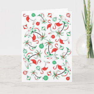 Flamant rose de Noël rouge Multi-texte carte de vo